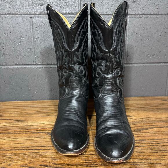 Vintage Domini Pelle Black Lizard Cowboy Boots 10.5 EE Made in Mexico Western - Picture 4 of 9